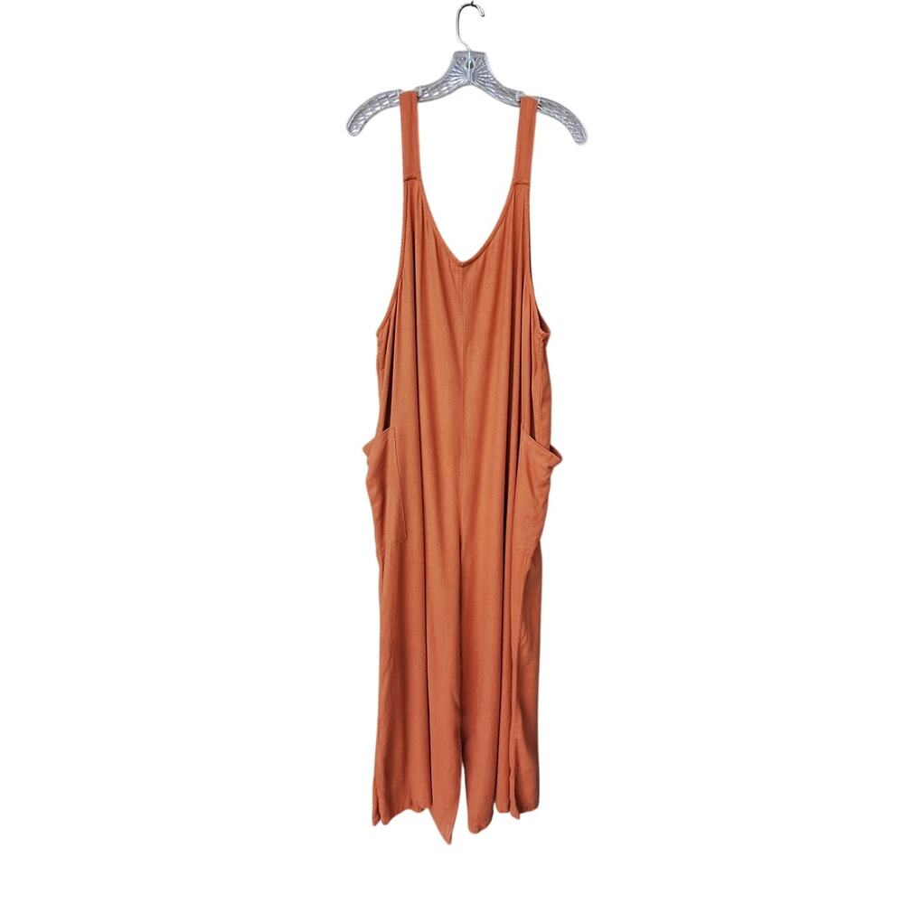 Hunter & Brown Womens Linen blend Relaxed Wide Leg Overalls Orange Minimalist L